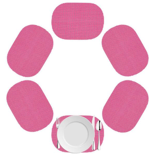 Kraftware Fishnet 17 in. x 12 in. Pink Yarrow PVC Covered Jute Oval Placemat (Set of 6)