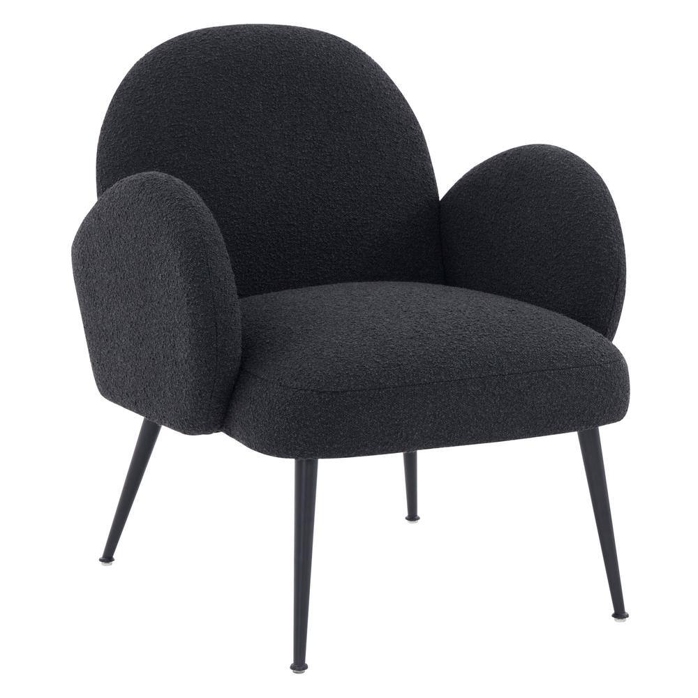 Elegant Black Boucle Wood Accent Chair with Curved Back