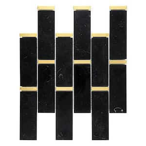 Black 11 in. x 11.75 in. Marble and Gold Steel Trim Subway Mosaic Tile (4.8 sq. ft.)