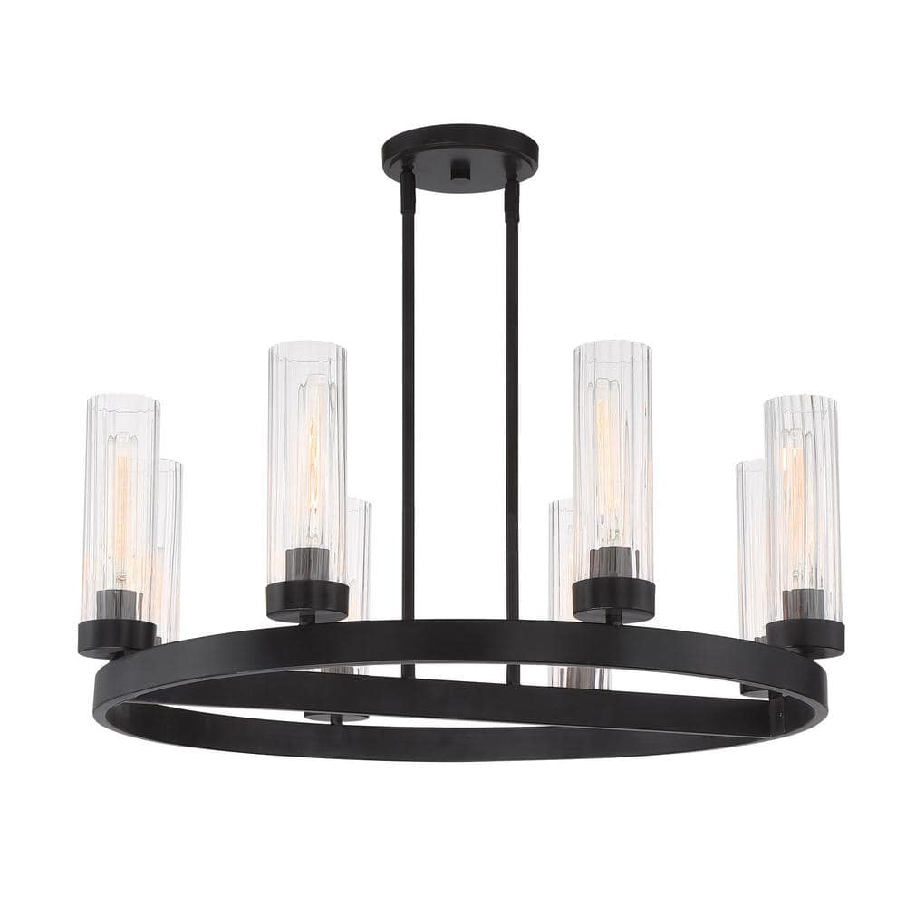 Braden Iron Graphite 8-Light Industrial Chic Chandelier with Clear Ribbed Glass