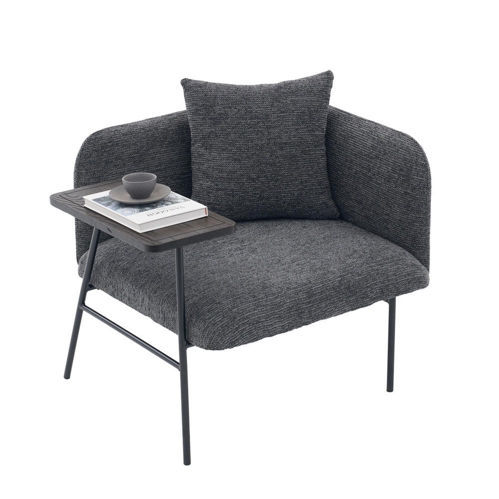 Modern Dark Gray Linen Upholstered Metal Frame Accent Arm Chair with Small Table Back Pillow and Side Pocket price history on PriceWatchPro