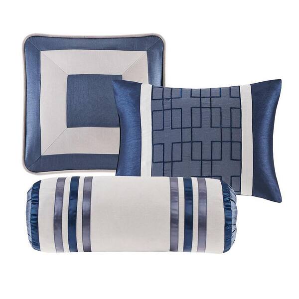 掛け布団 7点セット Genevieve/Blue 海外クイーンサイズ Genevieve 7-Piece Queen Comforter Set-Navy, Silver Colorblock