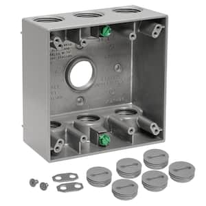2-Gang Metal Weatherproof Electrical Outlet Box with (7) 3/4 inch Holes, Gray