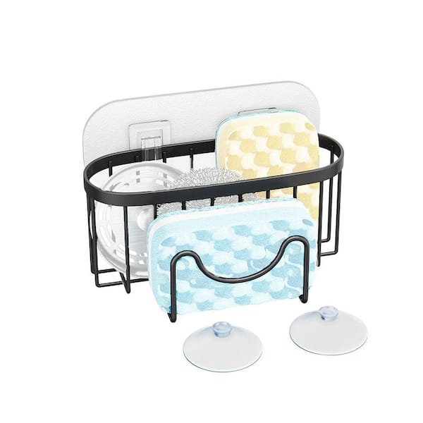 Black Stainless Steel Kitchen Sink Caddy Organizer with Unique M-Shaped Design and Two Installation Methods