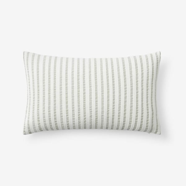 The Company Store Ruched Stripe Sage 12 in. x 21 in. Throw Pillow Cover