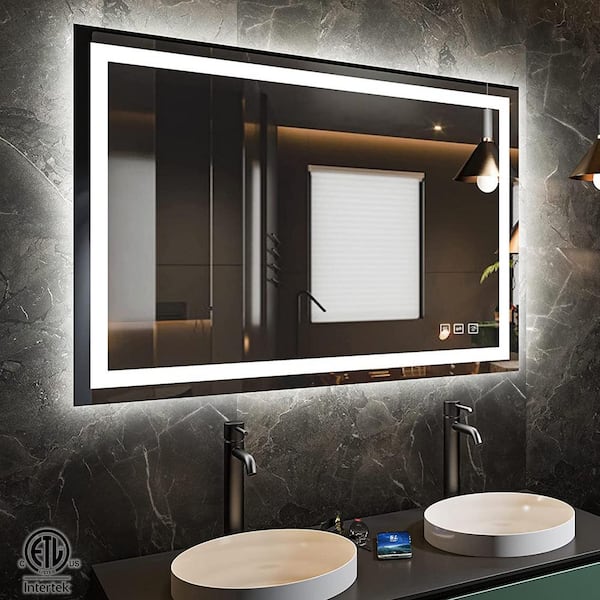 TOOLKISS 48 in. W x 36 in. H Rectangular LED Light Anti-Fog Wall Bathroom Vanity Mirror with Backlit and Front Light - The Home Depot