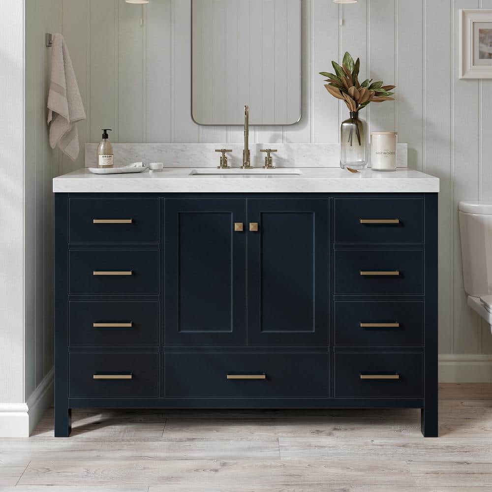 Midnight Blue 54" Freestanding Vanity with Carrara Marble Top