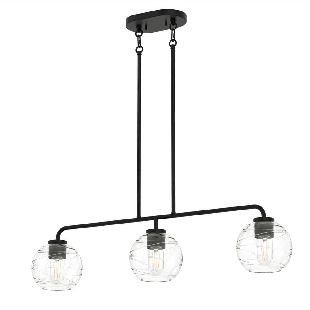 32 in. Modern 3-Light Indoor Island Pendant Light, Black with Glass Shade for Bar, Dining Room, and Kitchen Island price history on PriceWatchPro