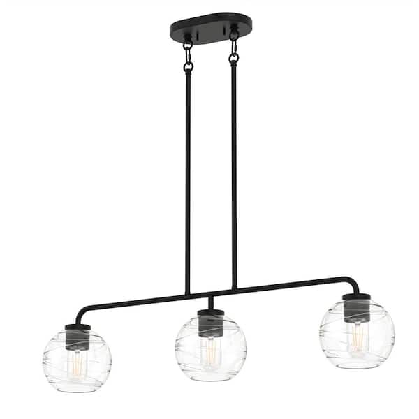 32 in. Modern 3-Light Indoor Island Pendant Light, Black with Glass Shade for Bar, Dining Room, and Kitchen Island