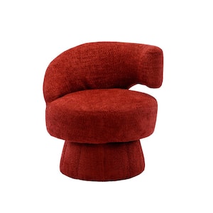 Modern Cuddle Shaped Red Chenille Swivel Barrel Accent Chair