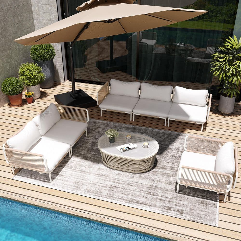 6-Piece Patio Sofa Metal Outdoor Sectional Set Couch with Beige Cushions and 12 Arms price history on PriceWatchPro