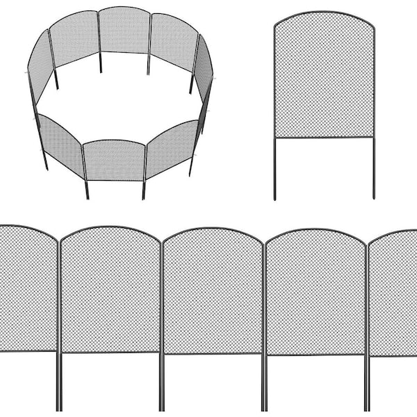 24 in. Rustproof Metal Decorative Garden Fence Mesh Design for Small Animals Dog Barrier Outdoor Yard 10ft Black Arched