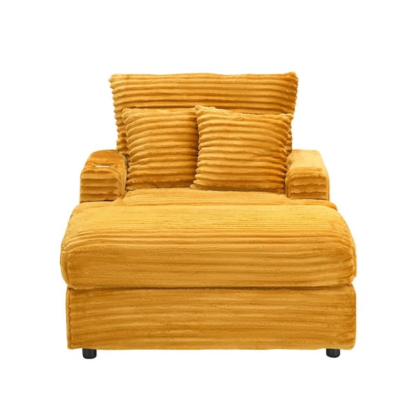 Spring upholstered armchair 59 in. W Square Arm Corduroy Square Sofa in. Orange with cup holder
