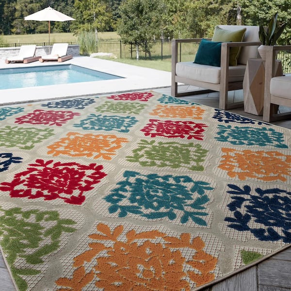 Oasis Medallion Multi-Color 9 ft. x 12 ft. Indoor/Outdoor Area Rug