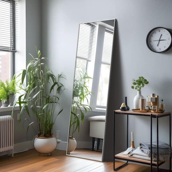 Full Length Standing Mirror Silver 24 in. W x 71 in. H Aluminum Frame Floor Mirror with Bracket