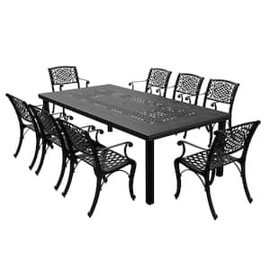 Black 9-Piece Aluminum Rectangular Mesh Outdoor Dining Set with 8-Chairs