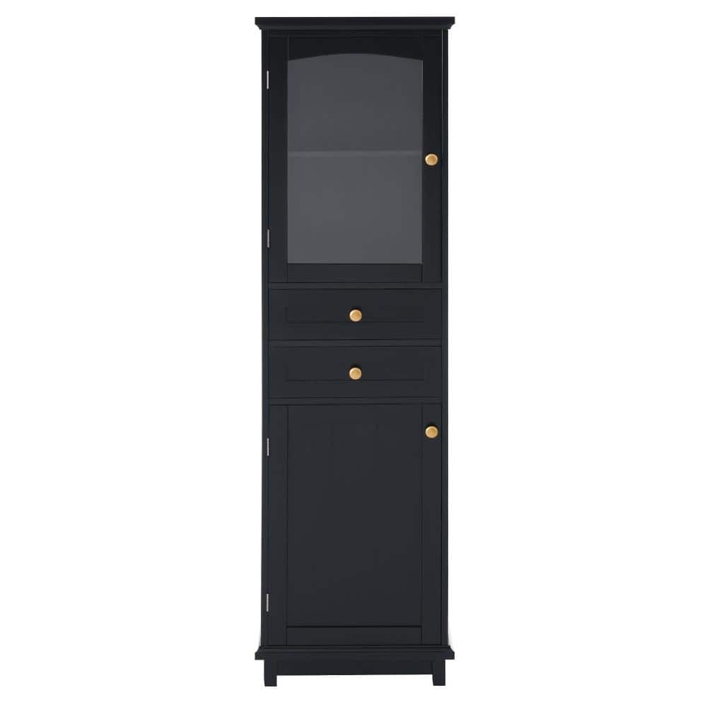 18 in. W x 14 in. D x 63 in. H Black Linen Cabinet with Glass Doors,Two Drawers, and Adjustable Shelves price history on PriceWatchPro