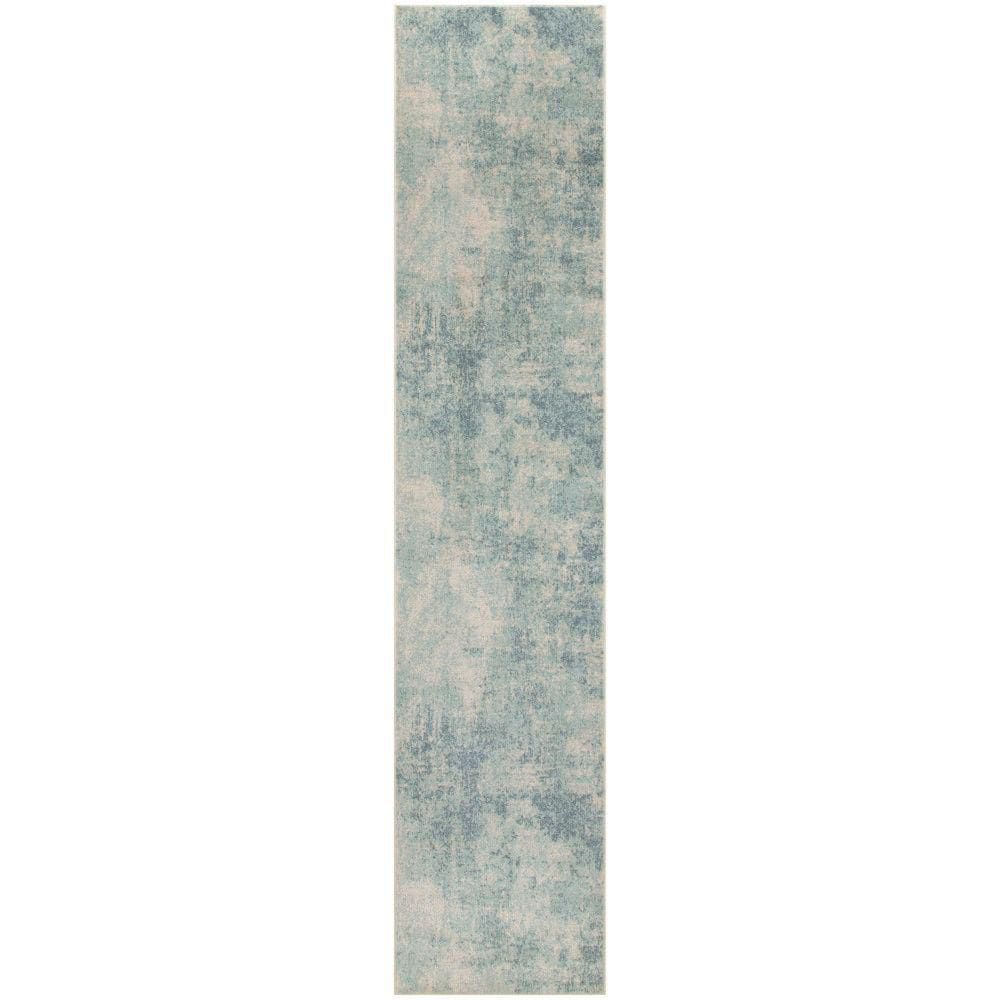 Astra Blue Ivory Flat Woven Synthetic Runner Rug 2'2" x 8'
