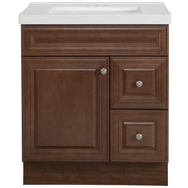 Glacier Bay Glensford 31 in. W x 22 in. D x 37 in. H Single Sink  Bath Vanity in Butterscotch with White Cultured Marble Top
