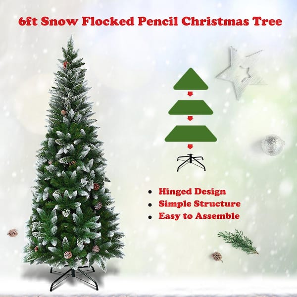 Maylaviu 6ft Flocked Artificial Christmas Tree – Snowy Pine With Pine Cones, Hinged Branches, Metal Stand