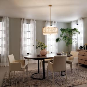 Birkleigh 4-Light Classic Gold Transitional Shaded Kitchen Pendant Hanging Light with Fabric Shade