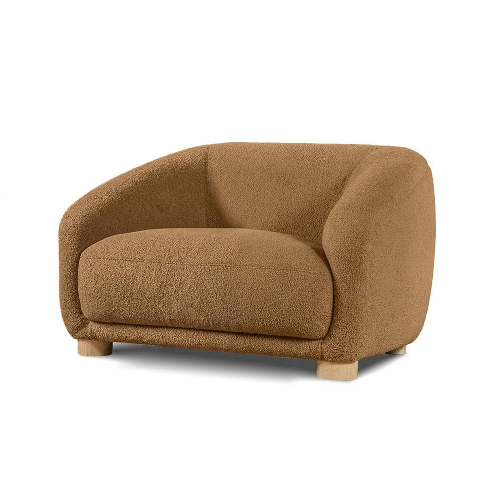 Waxley Brown Boucle Barrel Accent Chair with Wooden Legs