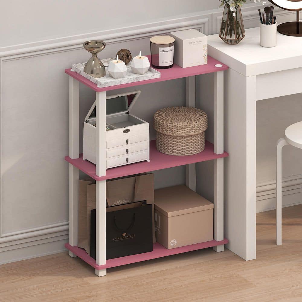 Furinno Turn-S-Tube 29.6 in. Tall Pink/White Wood 3-Shelf Etagare