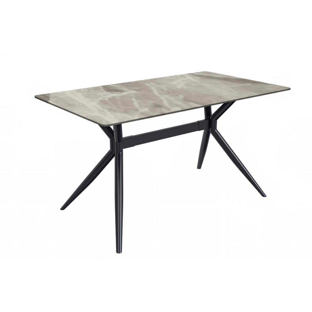 Deep Grey Glass Top Dining Table with Black Steel Base