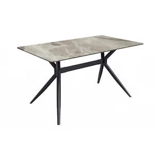 Elega Modern Dining Table 55 in. Sintered Stone Rectangular Top and Durable Stainless Steel Base, Deep Grey