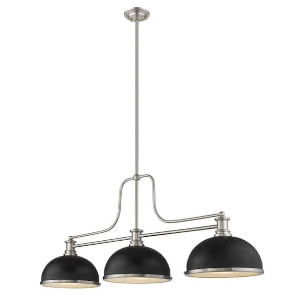 Melange 3 Light Brushed Nickel + Matte Black + Brushed Nickel Shade Island or Billiard Light With No Bulbs Included