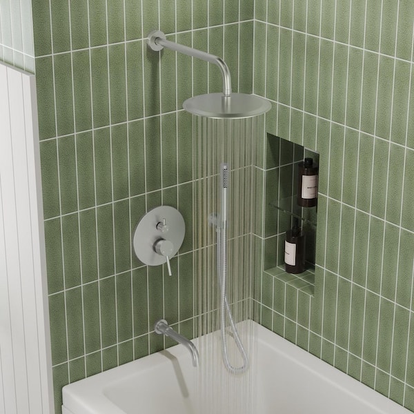 Single Handle 3-Spray Round Tub and Shower Faucet in Brushed Nickel (Valve Included)