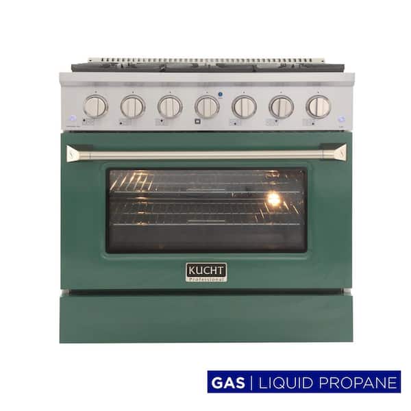 Kucht Pro-Style 36 in. 5.2 cu. ft. Propane Gas Range with Convection Oven in Stainless Steel and Green Oven Door