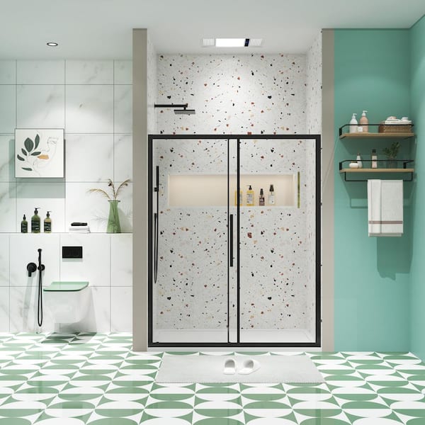 60 in. W x 72 in. H Single Sliding Semi-Frameless Shower Door in Matte Black Finish with Tempered Glass