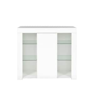 White MDF Wooden 37 in. Unit Cupboard High Gloss Buffet Sideboard Storage Display Cabinet with LED Light and 1 Doors