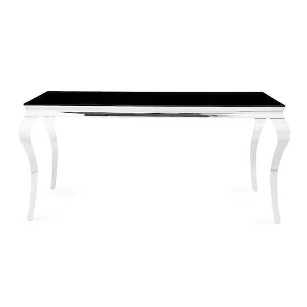 HomeRoots Charlie 74 in. Rectangle Black Glass Top with Wood Frame (Seats 4)
