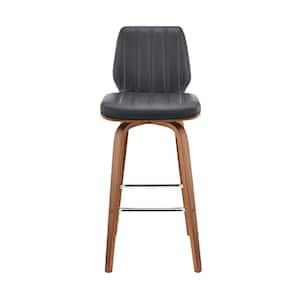 31 in. Gray High Back Wood Counter Height Bar Chair with Faux leather Seat