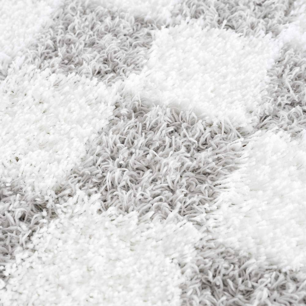 Atira Light Gray and Cream Checkered Shag Area Rug 5'3" x 7'3"