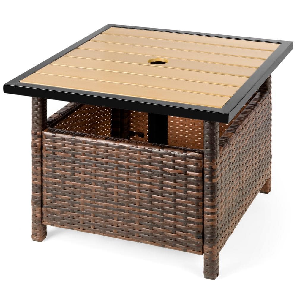 17 inch square pe rattan umbrella stand outlet & side table by trademark innovations