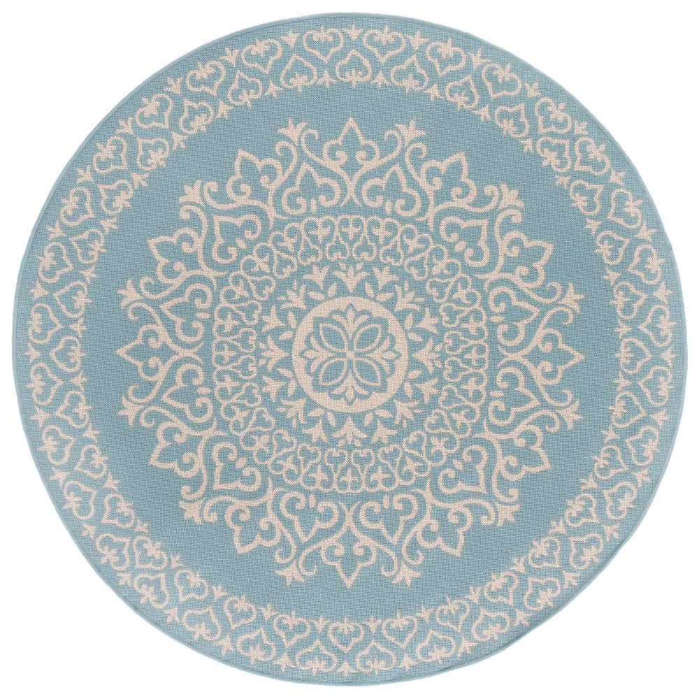 Beach House Cream/Aqua 8 ft. x 8 ft. Medallion Floral Indoor/Outdoor Round Area Rug price history on PriceWatchPro