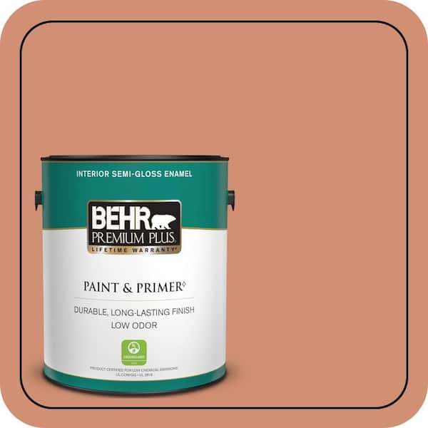 BEHR PREMIUM PLUS 1 gal. #M200-5 Terra Cotta Clay Semi-Gloss Enamel Low Odor Interior Paint & Primer