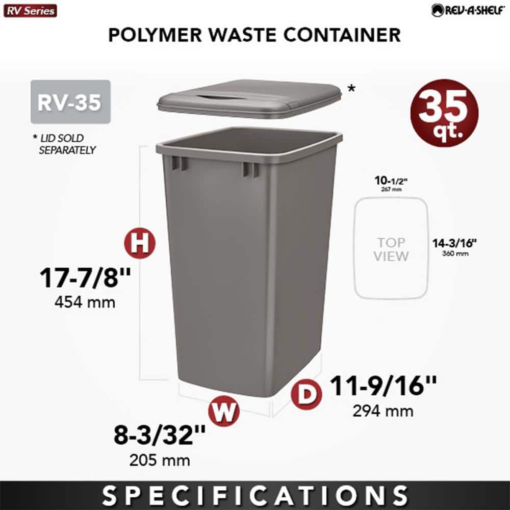Gray Plastic Pull-Out Kitchen Trash Bin Set, 35 Quart, 2 Pack