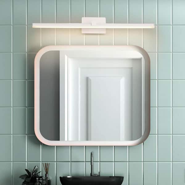 HUOKU NIMBUS 1-Light 23.8 in. W White Integrated LED Vanity Light Bar Modern Minimalist Wall Sconce for Bathroom and Vanity