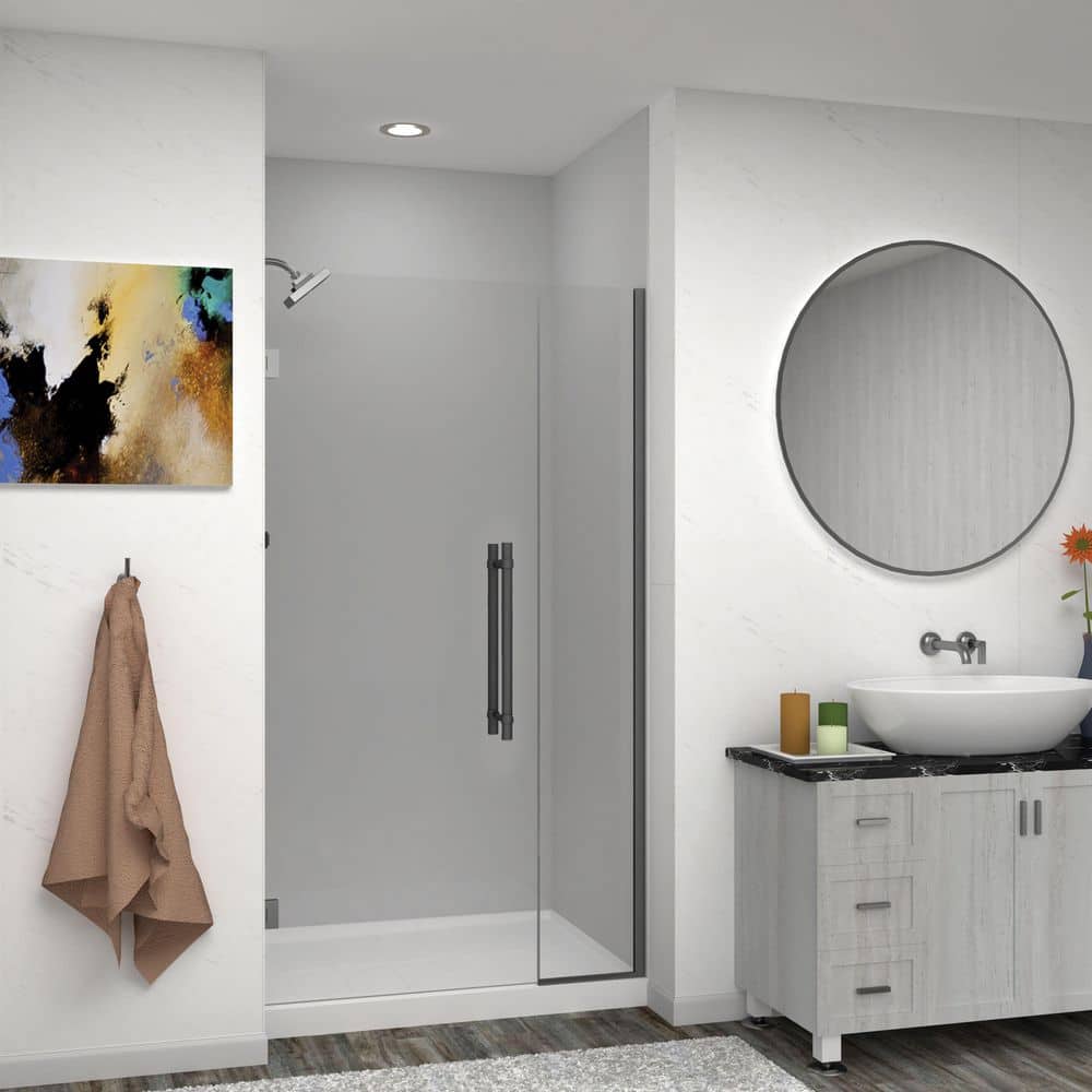 Elizabeth 40 in. W x 76 in. H Hinged Frameless Shower Door in Matte Black with Clear Glass price history on PriceWatchPro