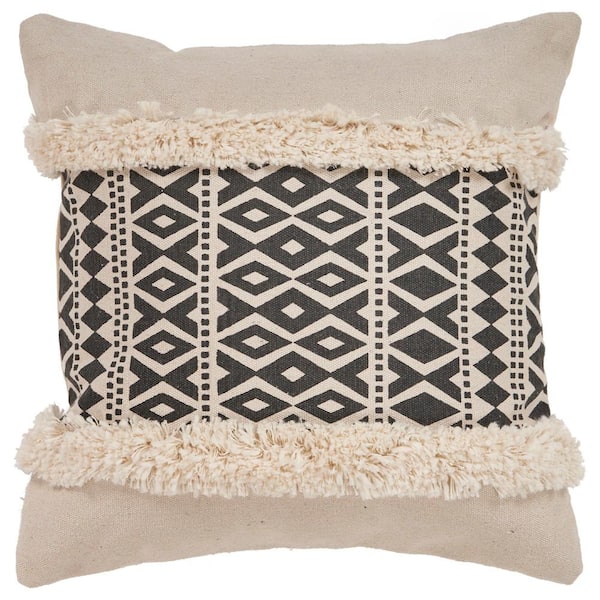 LR Home Eclectic Black Geometric Hypoallergenic Polyester 18 in. x 18 in. Throw Pillow