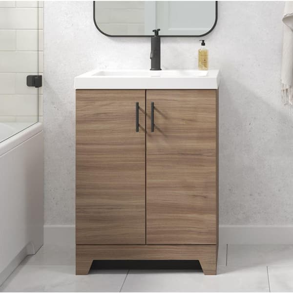 Glacier Bay Bocca 24.5 in. W x 16.25 in. D x 33.8 in. H Single Sink Bath Vanity in Walnut with White Cultured Marble Top