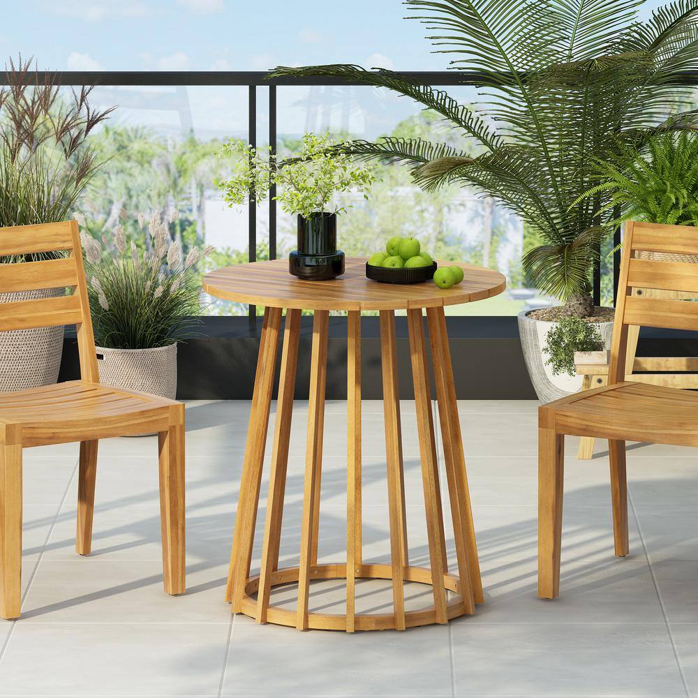 Teak Finish Round Acacia Wood Outdoor Dining Table