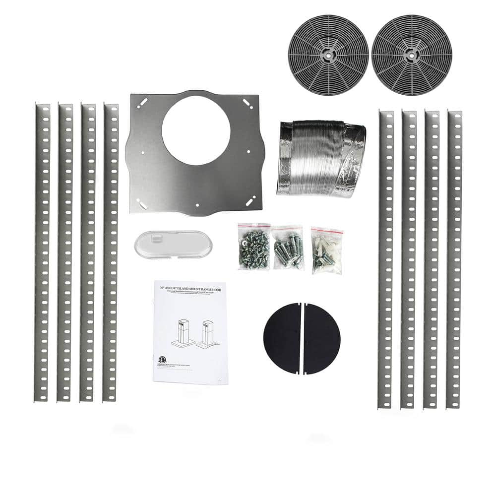 36-Inch Stainless Steel Convertible Island Range Hood with LED Lights