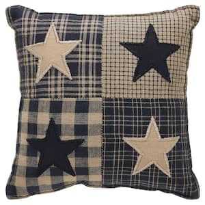 Black Check Star Country Black Natural Primitive Appliqued 6 in. x 6 in. Throw Pillow
