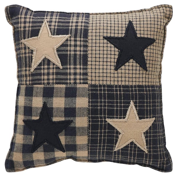 VHC Brands Black Check Star Country Black Natural Primitive Appliqued 6 in. x 6 in. Throw Pillow