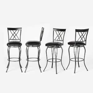 Wichita 30 in. Black High Back Metal Frame Swivel Bar Stool With Faux Leather Cushioned Seat(Set of 4)